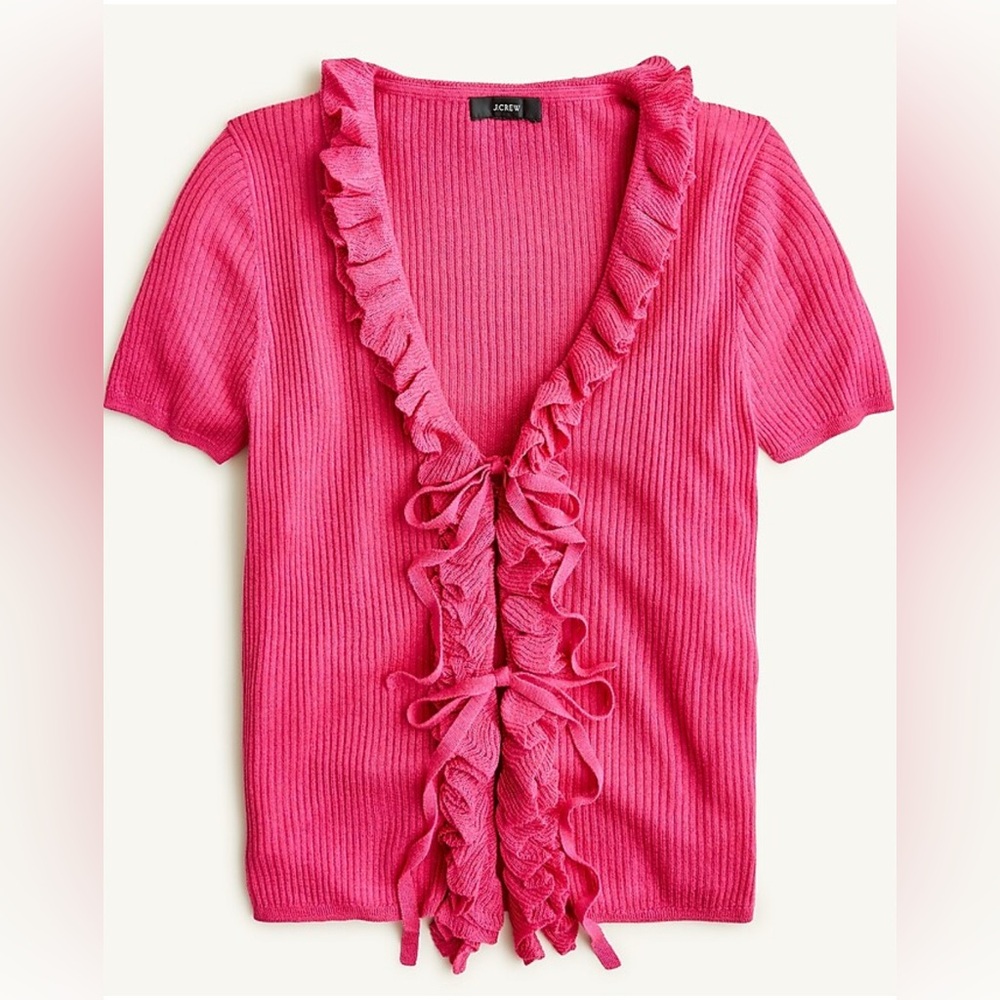 NEW 🌺 J.Crew Silk-blend ruffle tie-front sweater-top Size:  S